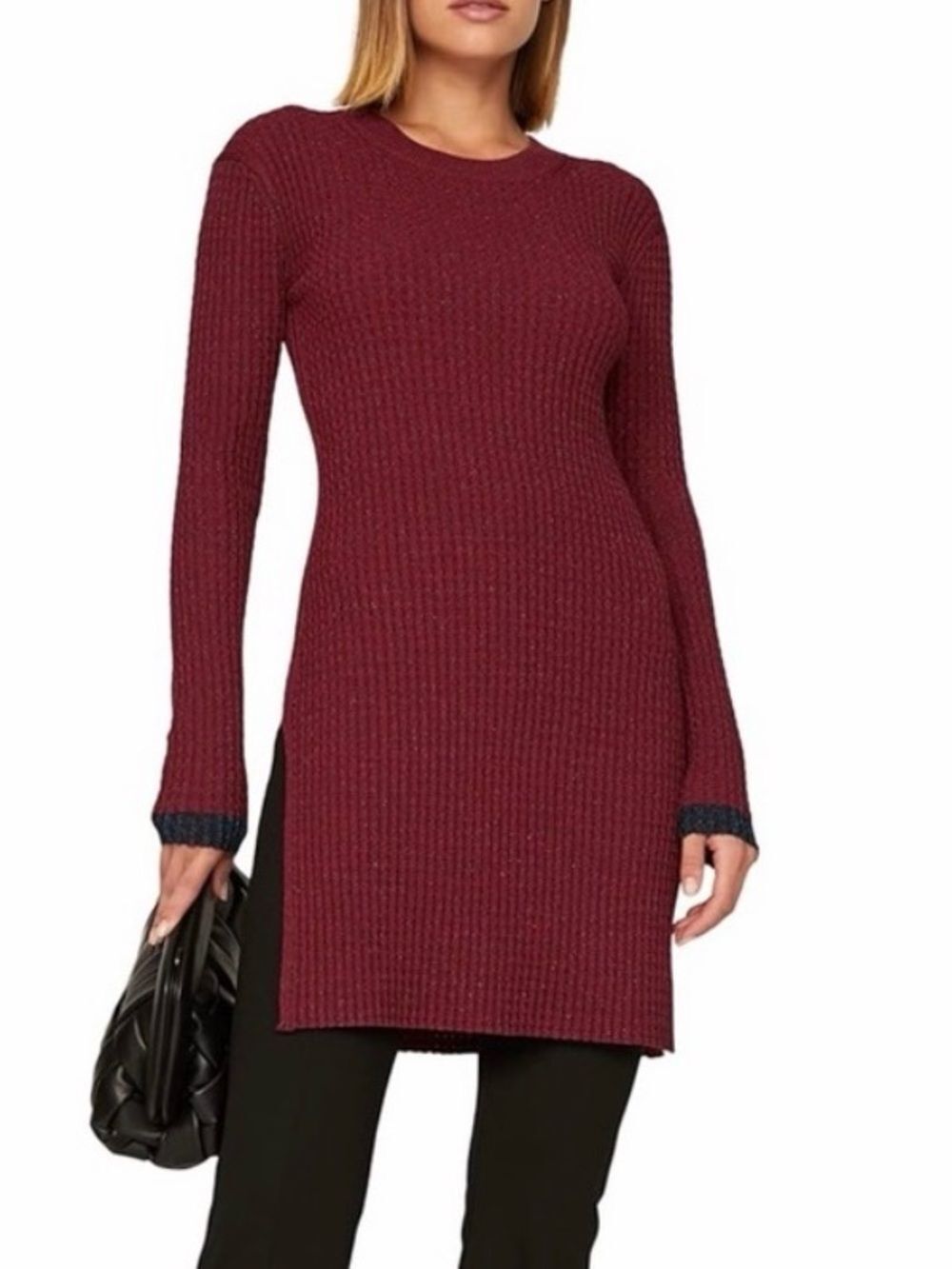 Marina Moscone Ribbed Long-Sleeve Tunic Dress